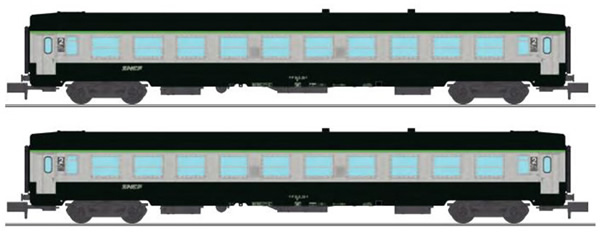 REE Modeles NW-171 - SET of 2 French SNCF Coach Set Class UIC CAR B10 Green-Grey Logo Nouille Era V